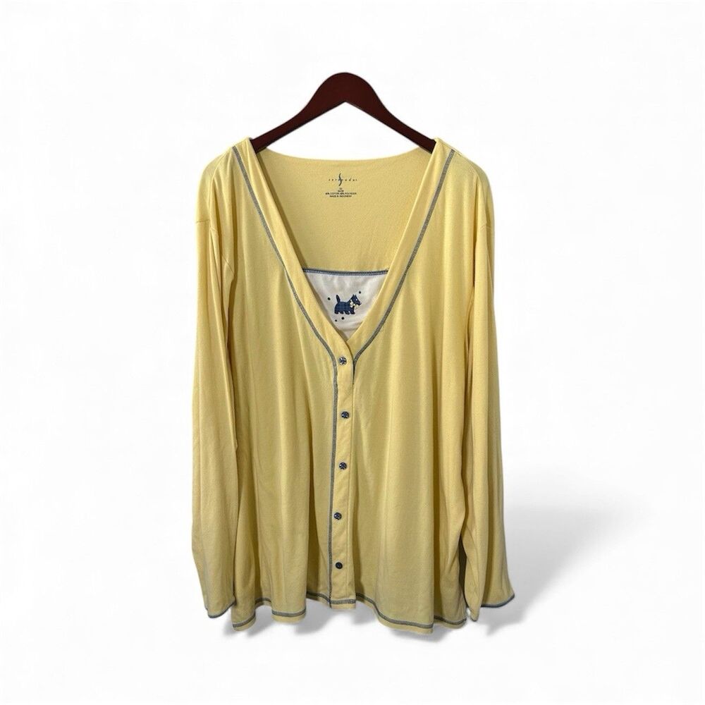 Serenada Sleep Top Womens 3X/26-28 Plus Size Yellow Button Up V Neck Sleepwear